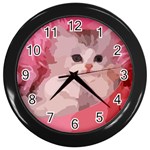 pink fluffy kitten Wall Clock (Black)