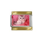 pink fluffy kitten Gold Trim Italian Charm (9mm)