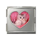 pink fluffy kitten Mega Link Heart Italian Charm (18mm)