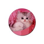 pink fluffy kitten Rubber Coaster (Round)