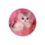 pink fluffy kitten Magnet 3  (Round)