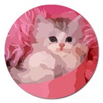 pink fluffy kitten Magnet 5  (Round)