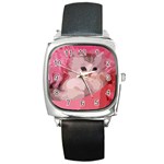 pink fluffy kitten Square Metal Watch