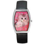 pink fluffy kitten Barrel Style Metal Watch