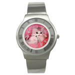 pink fluffy kitten Stainless Steel Watch