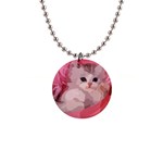 pink fluffy kitten 1  Button Necklace