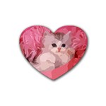 pink fluffy kitten Rubber Coaster (Heart)