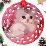 pink fluffy kitten Ornament (Round Filigree)