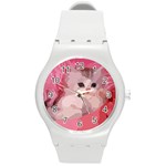 pink fluffy kitten Round Plastic Sport Watch (M)