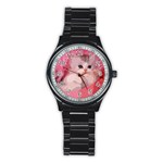 pink fluffy kitten Stainless Steel Round Watch