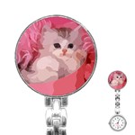 pink fluffy kitten Stainless Steel Nurses Watch