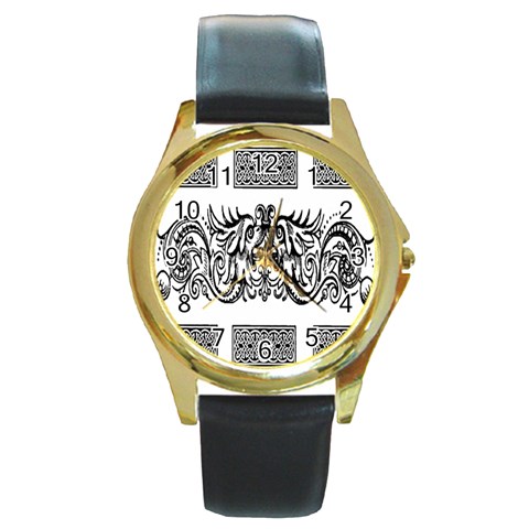 Celtic Dragons Round Gold Metal Watch from ArtsNow.com Front