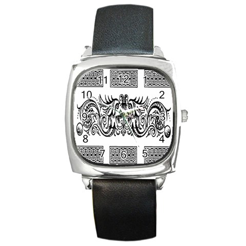 Celtic Dragons Square Metal Watch from ArtsNow.com Front