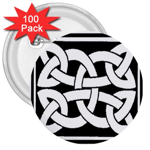 Celtic Knot B&W 3  Button (100 pack) from ArtsNow.com Front