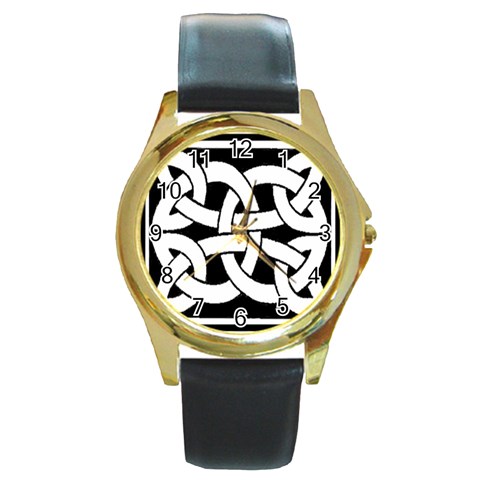 Celtic Knot B&W Round Gold Metal Watch from ArtsNow.com Front