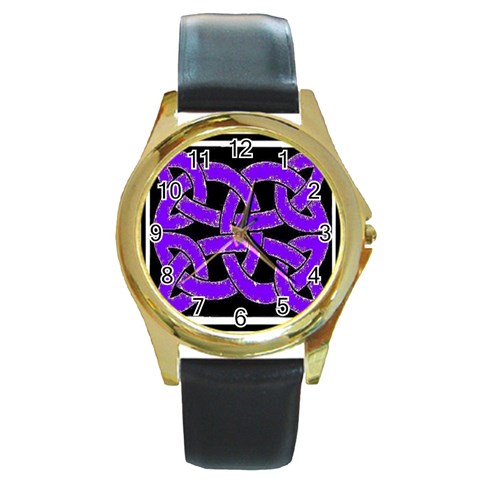 Celtic Knot_Purple Round Gold Metal Watch from ArtsNow.com Front