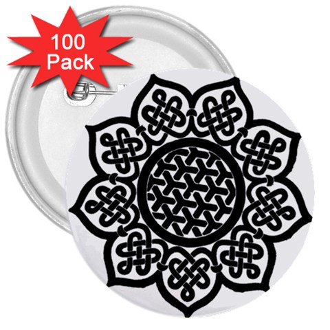 Celtic Mandala B&W 3  Button (100 pack) from ArtsNow.com Front