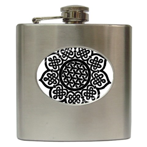 Celtic Mandala B&W Hip Flask (6 oz) from ArtsNow.com Front