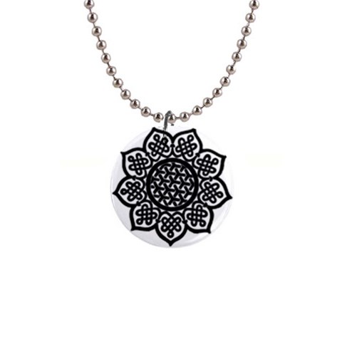 Celtic Mandala B&W 1  Button Necklace from ArtsNow.com Front