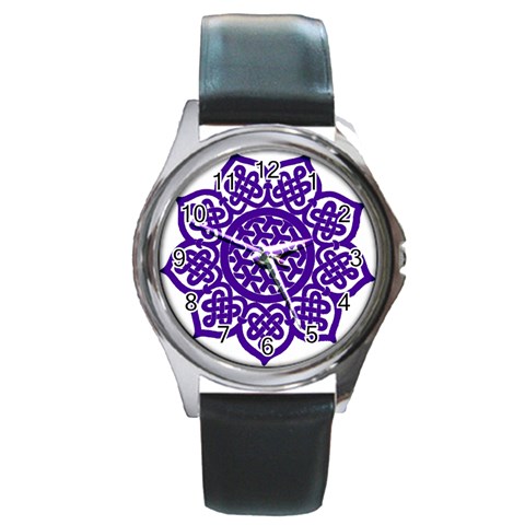 Celtic Mandala_violet Round Metal Watch from ArtsNow.com Front