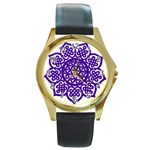 Celtic Mandala_violet Round Gold Metal Watch