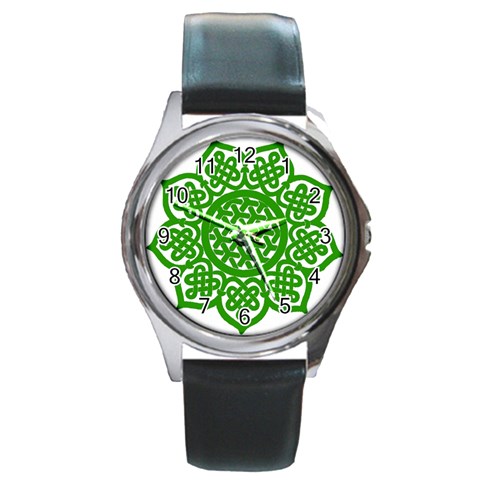 Celtic Mandala_green Round Metal Watch from ArtsNow.com Front