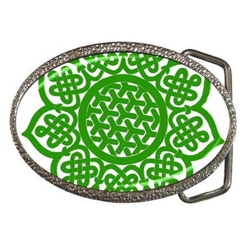 Celtic Mandala_green Belt Buckle from ArtsNow.com Front