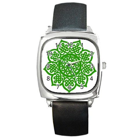 Celtic Mandala_green Square Metal Watch from ArtsNow.com Front