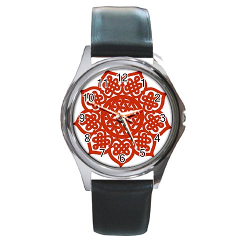 Celtic Mandala_red Round Metal Watch from ArtsNow.com Front