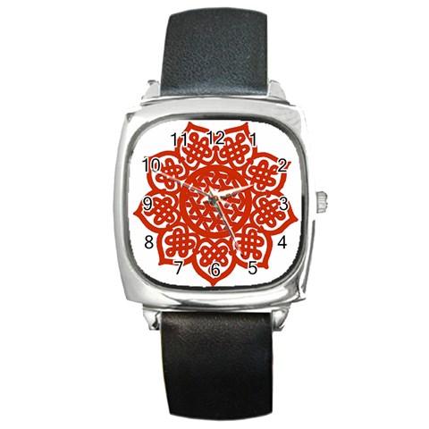 Celtic Mandala_red Square Metal Watch from ArtsNow.com Front