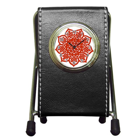 Celtic Mandala_red Pen Holder Desk Clock from ArtsNow.com Front