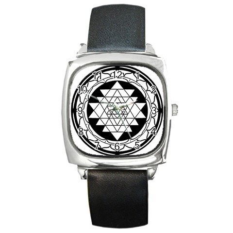 Mandala Black&White Square Metal Watch from ArtsNow.com Front