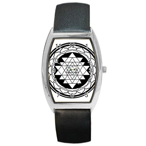 Mandala Black&White Barrel Style Metal Watch from ArtsNow.com Front