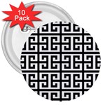 Black white Greek Key 3  Button (10 pack)