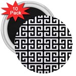 Black white Greek Key 3  Magnet (10 pack)