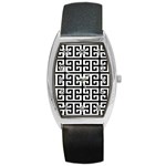 Black white Greek Key Barrel Style Metal Watch