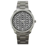 Black white Greek Key Sport Metal Watch