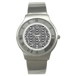 Black white Greek Key Stainless Steel Watch