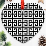 Black white Greek Key Heart Ornament (Two Sides)