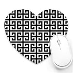 Black white Greek Key Heart Mousepad