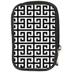 Black white Greek Key Compact Camera Leather Case