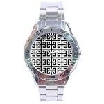 Black white Greek Key Stainless Steel Analogue Watch