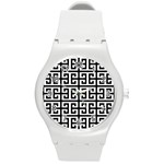 Black white Greek Key Round Plastic Sport Watch (M)