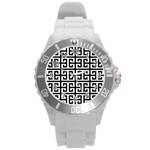 Black white Greek Key Round Plastic Sport Watch (L)