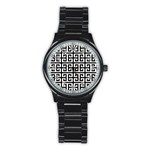 Black white Greek Key Stainless Steel Round Watch