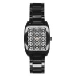 Black white Greek Key Stainless Steel Barrel Watch