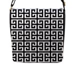 Black white Greek Key Flap Closure Messenger Bag (L)