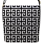 Black white Greek Key Flap Closure Messenger Bag (S)