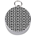 Black white Greek Key Silver Compass