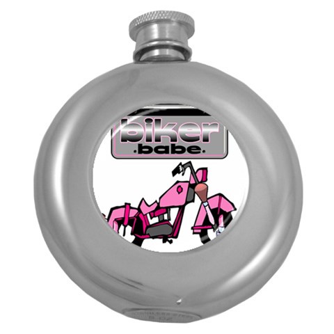 Biker Babe Round Hip Flask (5 oz) from ArtsNow.com Front